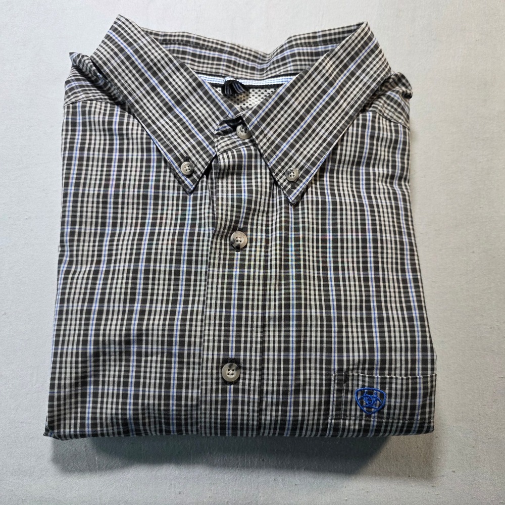 Ariat Pro‎ Series Mens XXL Plaid Button Down Shirt Black Blue Long Sleeve Mesh